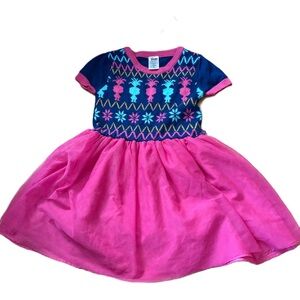 Trolls Pink Blue Patterned Dress Sz 7/8 Winter Pink Poppy Argyle